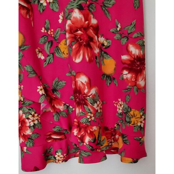 Isaac Mizrahi 2x Pink Floral Dress Short Sleeve Ruffle Accents Pullover - Picture 6 of 8